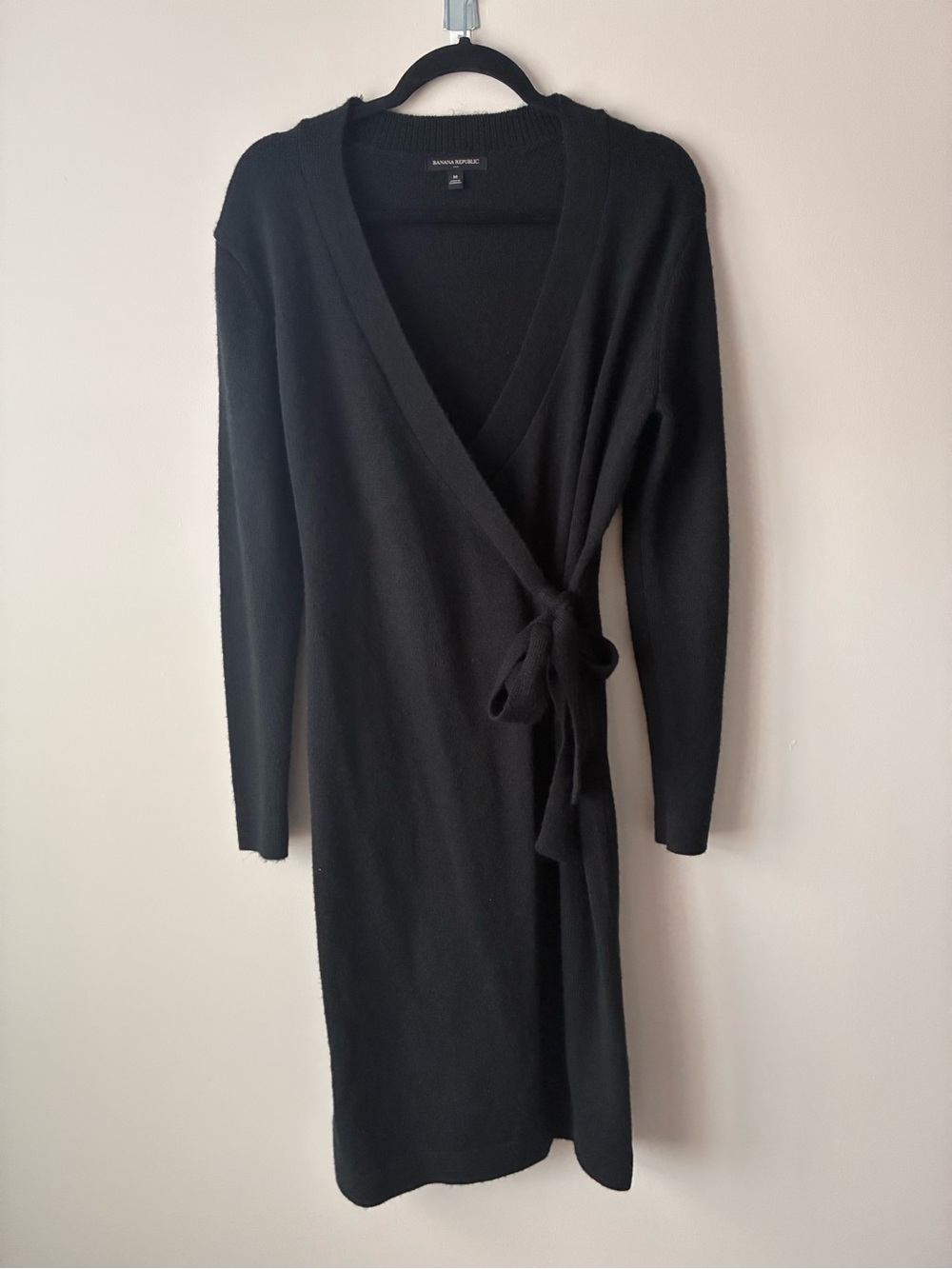 Banana Republic Black Long-Sleeve Wrap Knit Dress